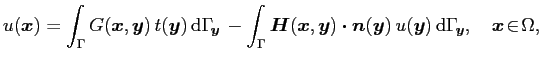 $\displaystyle u(\boldsymbol{x}) = \int_{\Gamma }G(\boldsymbol{x},\boldsymbol{y}...
...ymbol{y}) {\rm d}\Gamma _{\!\boldsymbol{y}},\quad\boldsymbol{x}\!\in\!\Omega ,$