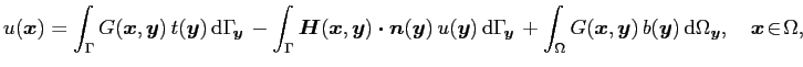 $\displaystyle u(\boldsymbol{x}) = \int_{\Gamma }G(\boldsymbol{x},\boldsymbol{y}...
...symbol{y}) {\rm d}\Omega _{\boldsymbol{y}}, \quad\boldsymbol{x}\!\in\!\Omega ,$